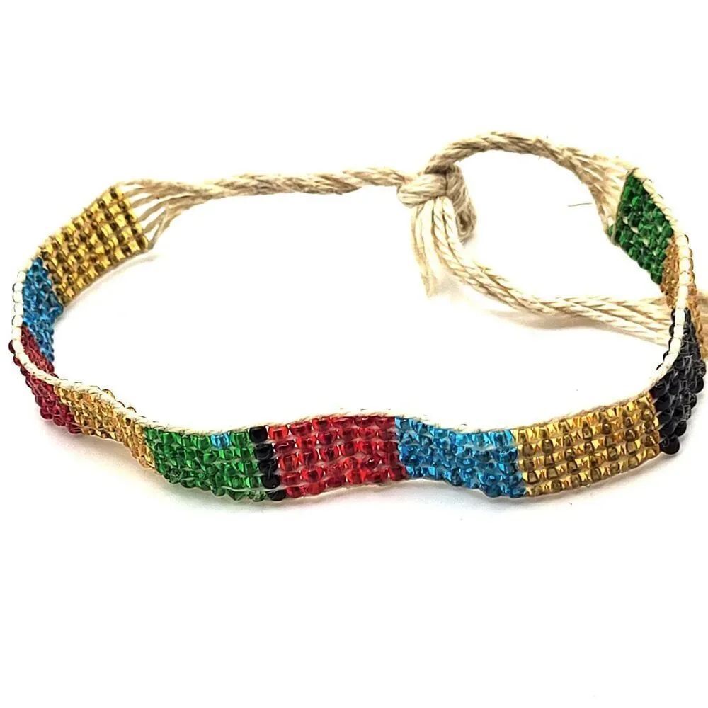Artisan Made Bohemian Woven Beaded Bracelet 9in